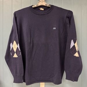 Vintage Rosasen Mens Cotton Navy Blue‎ Sweater Argyle Size XL Made In Hong Kong